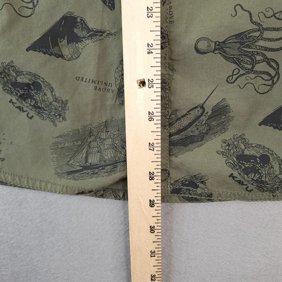 Kavu Shirt Men Small Olive Green Nautical Hootenanny All Over Print Kraken Diver - Picture 10 of 13